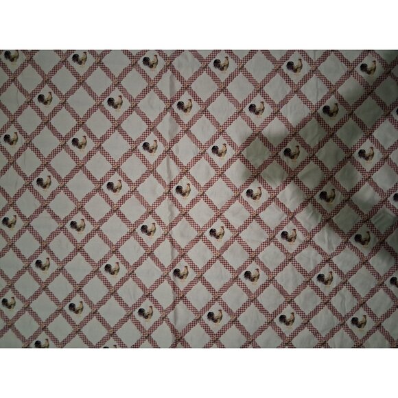 Other - Vintage Gingham Rooster Trellis Woven And Embroidered Fabric 2 Yards